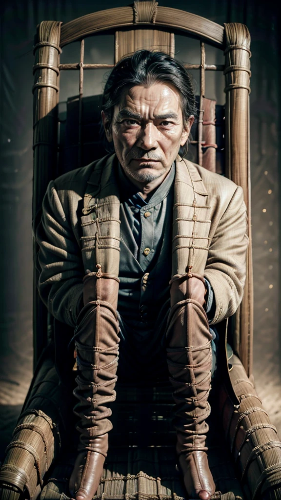 rich man aged between 50 and 60 years old, sitting in an armchair, and some wad of money holding a glass of whiskey, wearing suit