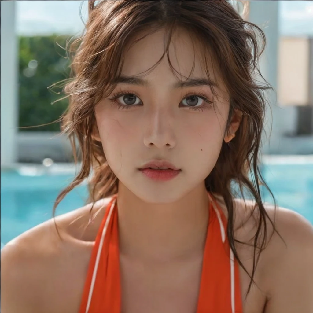 cute asian girl, innocent look, 18 years old girl, professional photo of a women (wearing sexy lingerie:1.2),( focus on face, shallow focus:1.2), head and shoulders portrait, 4k, natural lighting, film grain,