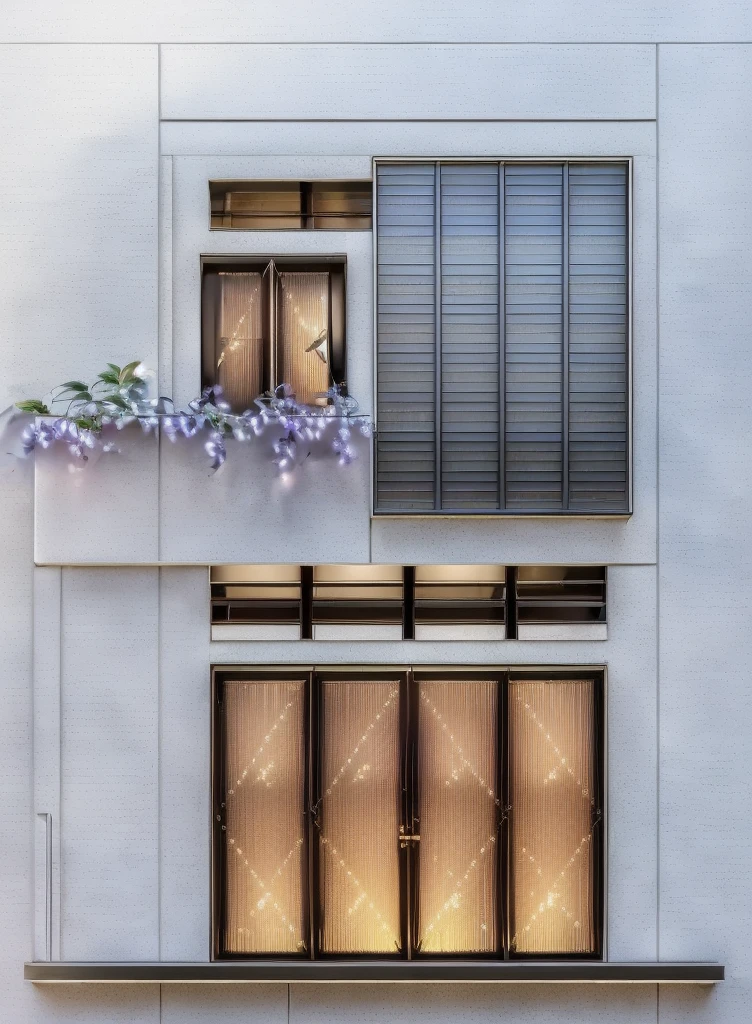 HOUSE FACADE design, Super sharp like a photo taken with a professional camera, (Masterpiece, best quality, 8k uhd, dslr, soft light, high quality, super detailed, film grain, Fujifilm XT3, UE 5 render 8k, super high resolution, super detail :1.2), color block wall decoration, abstract poster decoration, glossy floor, (((volumetric lamp)))