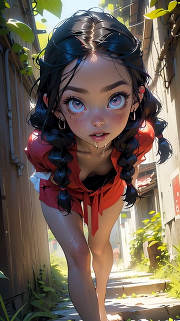 mic tribal,(((mic ,mic tiny body,,chibi,mic))),((())),(((1 son:1.4))),(baby face),(Round face),(mic chest),(big forehead:1.2),(lindos eyeballs grandes:1.3),extremely detaild cute anime face,
(((flat-chested))),((((long twin braids,tight braids,long braid,Braided hair,long hime cut,dark hair,Bblack hair,colored inner hair)))),(((purple_eyeballs:1.3))),intricate eyeballs,lindos eyeballs detalhados,eyeballs simétricos,(big eyeballs:1.5),((((shining skin:1.5,skin tanned,shining skin: 1.5,skin tanned,shining skin,very shining skin,shinny body,Reflective skin)))),(((face detailed))),beautiful detailed lips,
(cute,kawaii,(nsfw)),🦄,🌈,
long loincloth,(へそ),Shaman tribal clothing,tribal tanga,(tribal clothing,ancient egypt style),へそ,barefoot,bare arms,へそ exposto,necklase,(tribal clothing),((Red clothing,wetclothes,complex outfit)),
dynamic pose,gazing at viewer,embarrased,centred,scale to fit dimensions,rule of thirds,
((exploring a dark cave with, wet stone walls. Jewels embedded in the walls emit a soft glow that illuminates the scene. Green moss and climbing ivy grow in the dampest areas of the cave)),scenario,extremely scenario,
(Bright Egyptian ornaments),high resolution,sharp focus,(ultra detaild,extremely detaild),(photorealistic art:1.37),(extremely detaild CG unity 8k wallpaper),(((swirly vibrant colors,vibrant theme))),(intricate),(work of art),(best qualityer),artistic photography,(photograph taken by sldr),(fundo intricate),perfect rendered face,perfect face details,lifelike face,photo realist,analog style,((intricate detail)),(((真实感))),