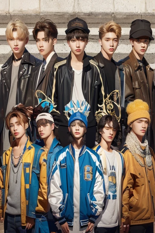 Beautiful a group of young men standing next to each other in front of a street, key visuals, high quality fanart, 2 0 2 1