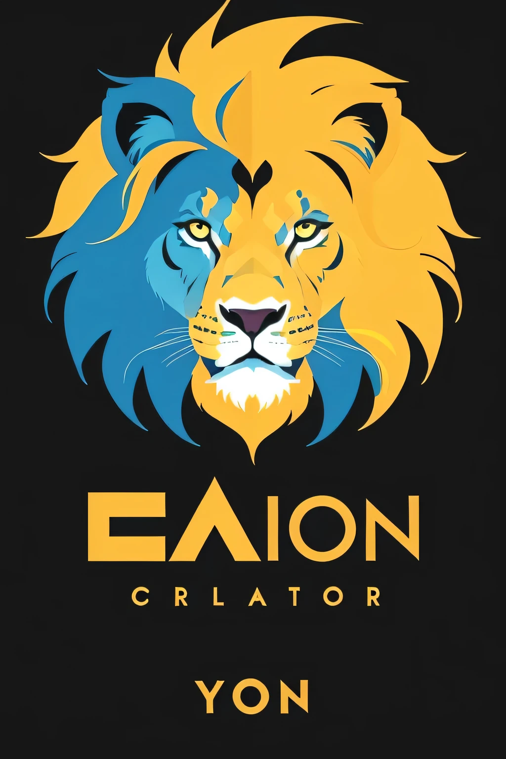Create a simple, vector logo of a half-yellow, half-blue lion