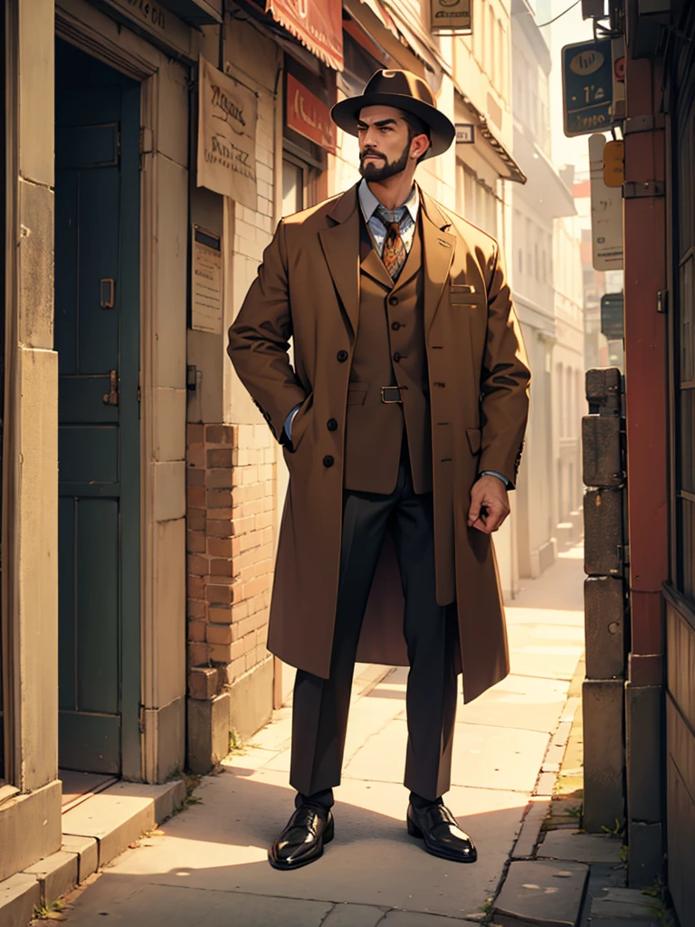 Sumerian guy standing up straight, dressed in brown vintage clothes