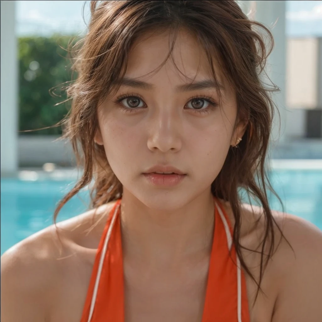 cute asian girl, innocent look, 18 years old girl, professional photo of a  women (wearing sexy lingerie:1.2),( focus on face, shallow focus:1.2), head and shoulders portrait, 4k, natural lighting, film grain, 