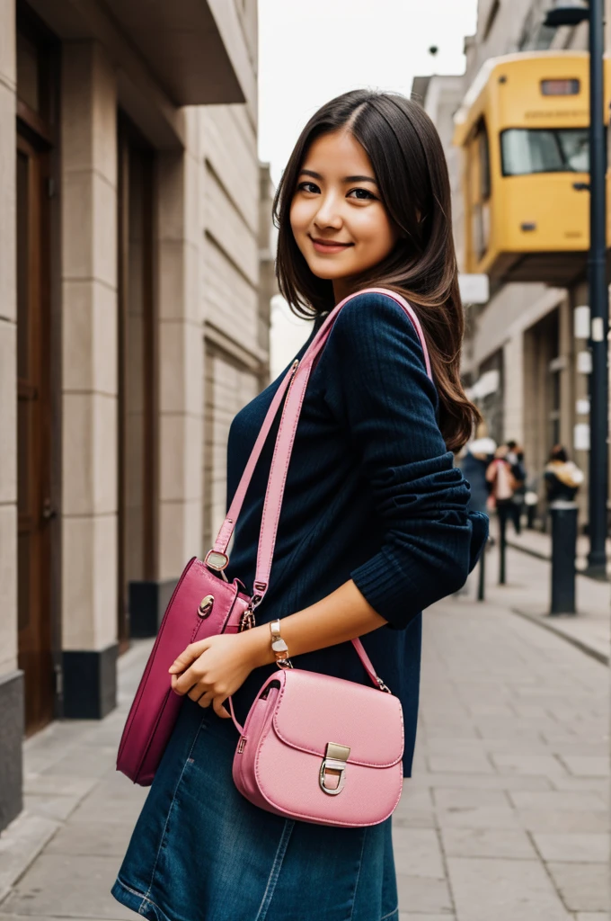 Girl hugs her handbag