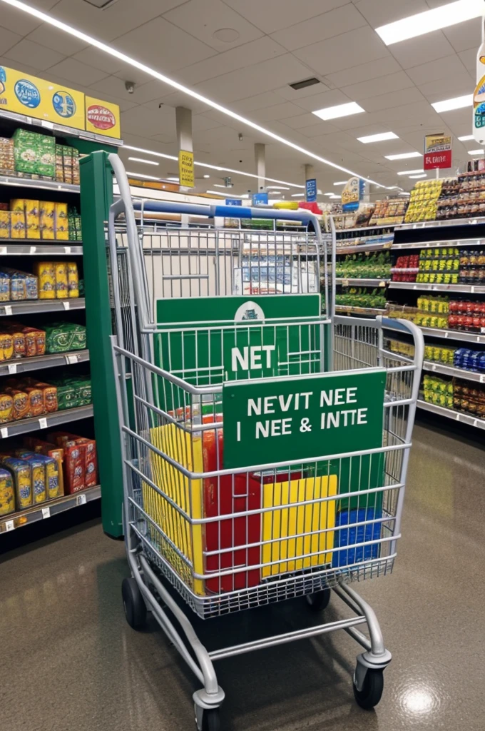 A shield that says net and in the middle has a supermarket cart