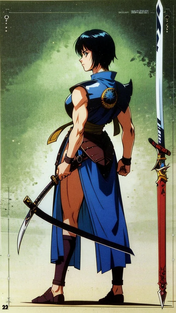 Regenerate the character from the image I uploaded but this time with dark blue smaurai armor and a spear instead of a sword
