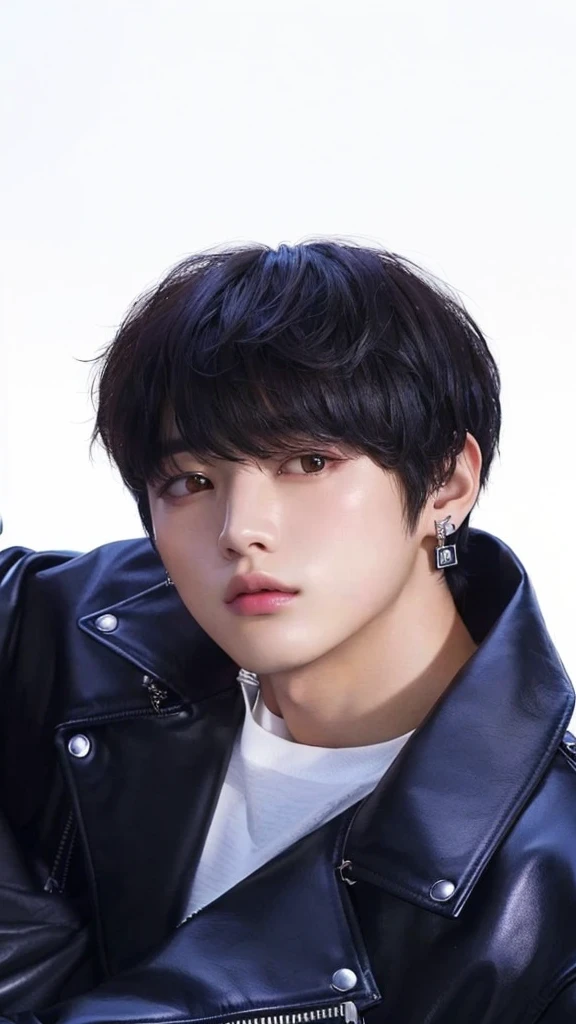 a close up of a person wearing a leather jacket and a white shirt, Jungkook, hyung tae, Yoongi with black hair, Kim Doyoung, Hong Jun Hyung, cai xukun, Tae June Kim, Retrato de Jossi do Blackpink, inspired by Kun Can, yanjun chengt, profile picture with headshot, Ulzzang spacious, Jinyoung Shin, adorable and pale korean face