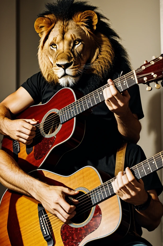 A lion playing the guitar