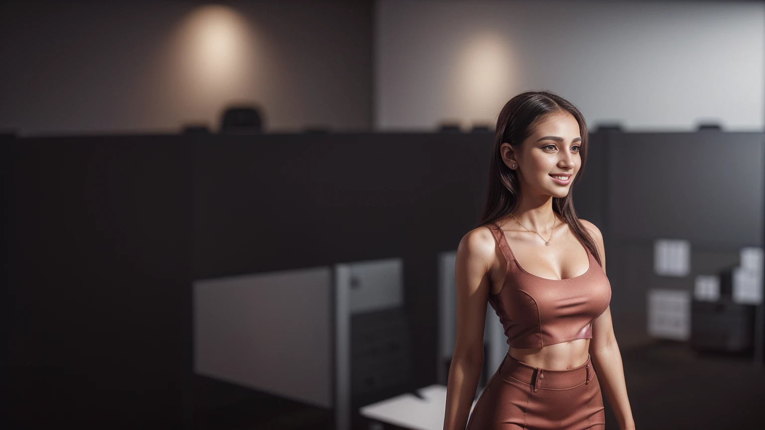customer service girl, 8k, masterpiece, RAW photo, best quality, photorealistic, extremely detailed CG unity 8k wallpaper, Depth of field, Cinematic Light, Lens Flare, Ray tracing, (extremely beautiful face, beautiful lips, beautiful eyes), intricate detail face, ((ultra detailed skin)), ((1girl:1.9)), ((standing alone:1.9)), ((19years old)), (beautiful and aesthetic:1.2), (big smile:1.2), deep shadow, (sharp focus), [((Raiana-Elizabeth-Dilla:1.9))], pretty girl, (very slim slender fit-muscled body:1.9), (((business-style fashion:1.9))), (((modern office background:1.9))), (shiny skin), clear eyes, (pale skin), soft lighting, (flowing dark-black hair), (looking at viewer:1.9),highly detailed, ultra realistic, extremely detailed and realistic ((red:1.5)) clothes.