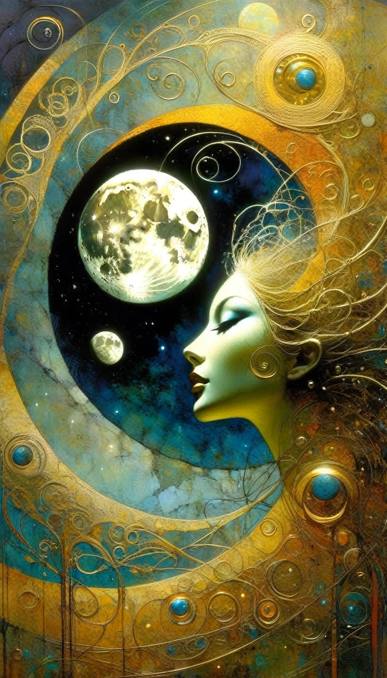 the moon, Artwork inspired by Dave Mckean, intricate details, oil painted
