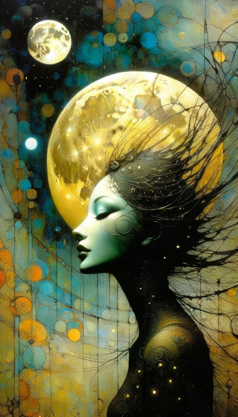 the moon, Artwork inspired by Dave Mckean, intricate details, oil painted