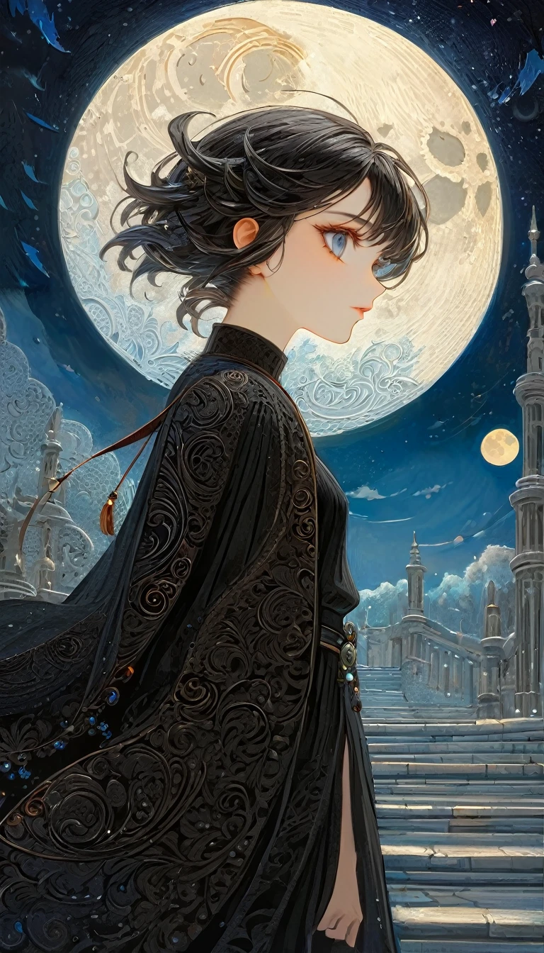the moon, Artwork inspired by Dave Mckean, intricate details, oil painted