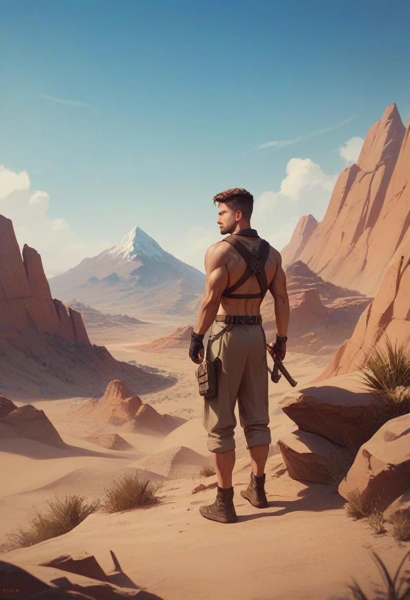 desert of stones, mountains on the horizon, cinematic