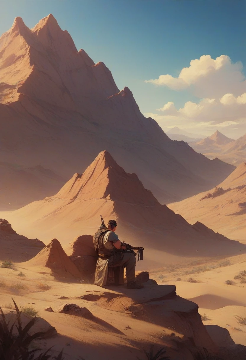desert of stones, mountains on the horizon, cinematic