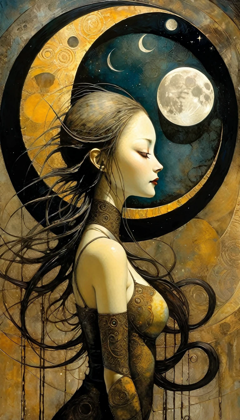 the moon, Artwork inspired by Dave Mckean, intricate details, oil painted
