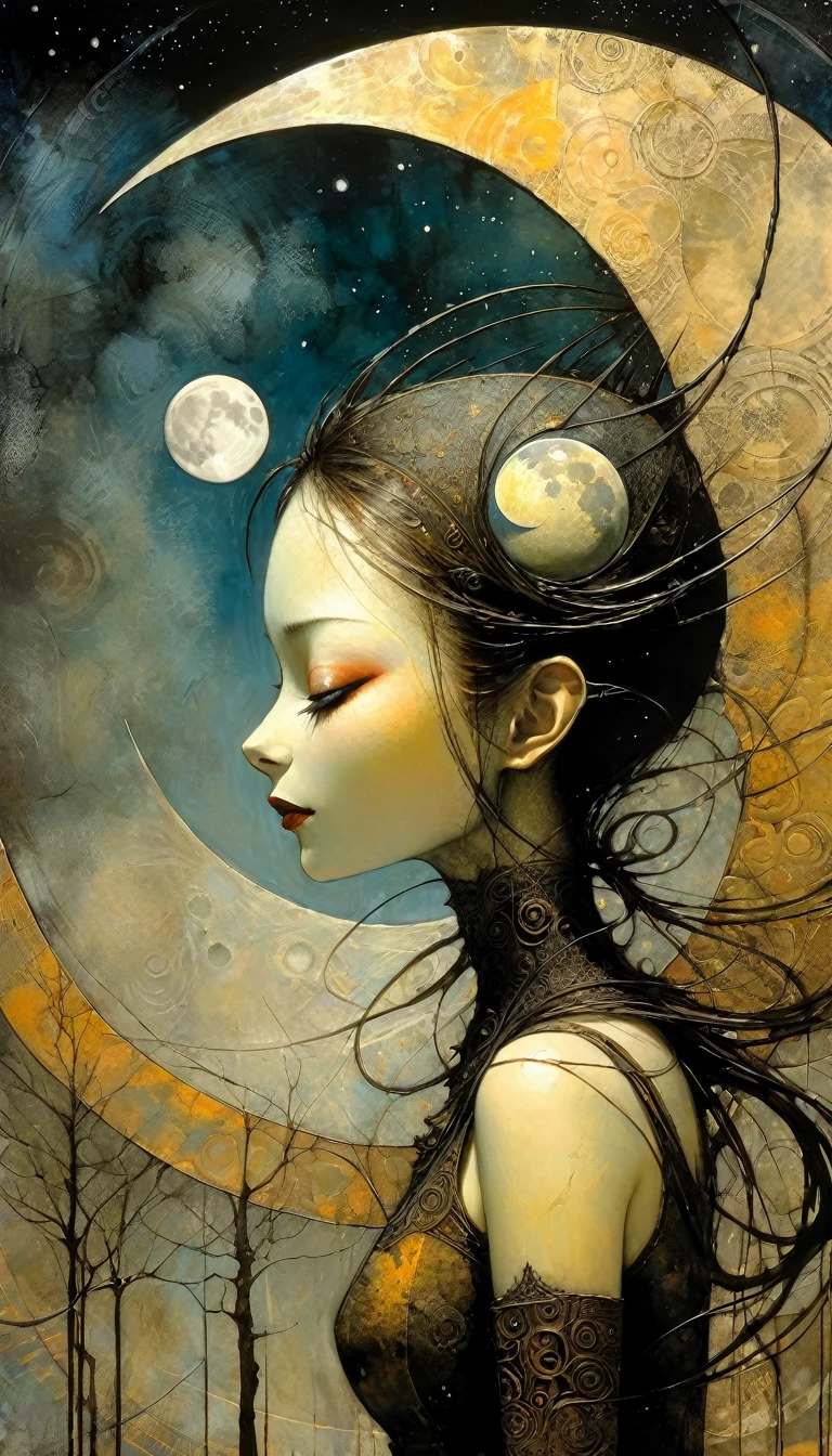 the moon, Artwork inspired by Dave Mckean, intricate details, oil painted
