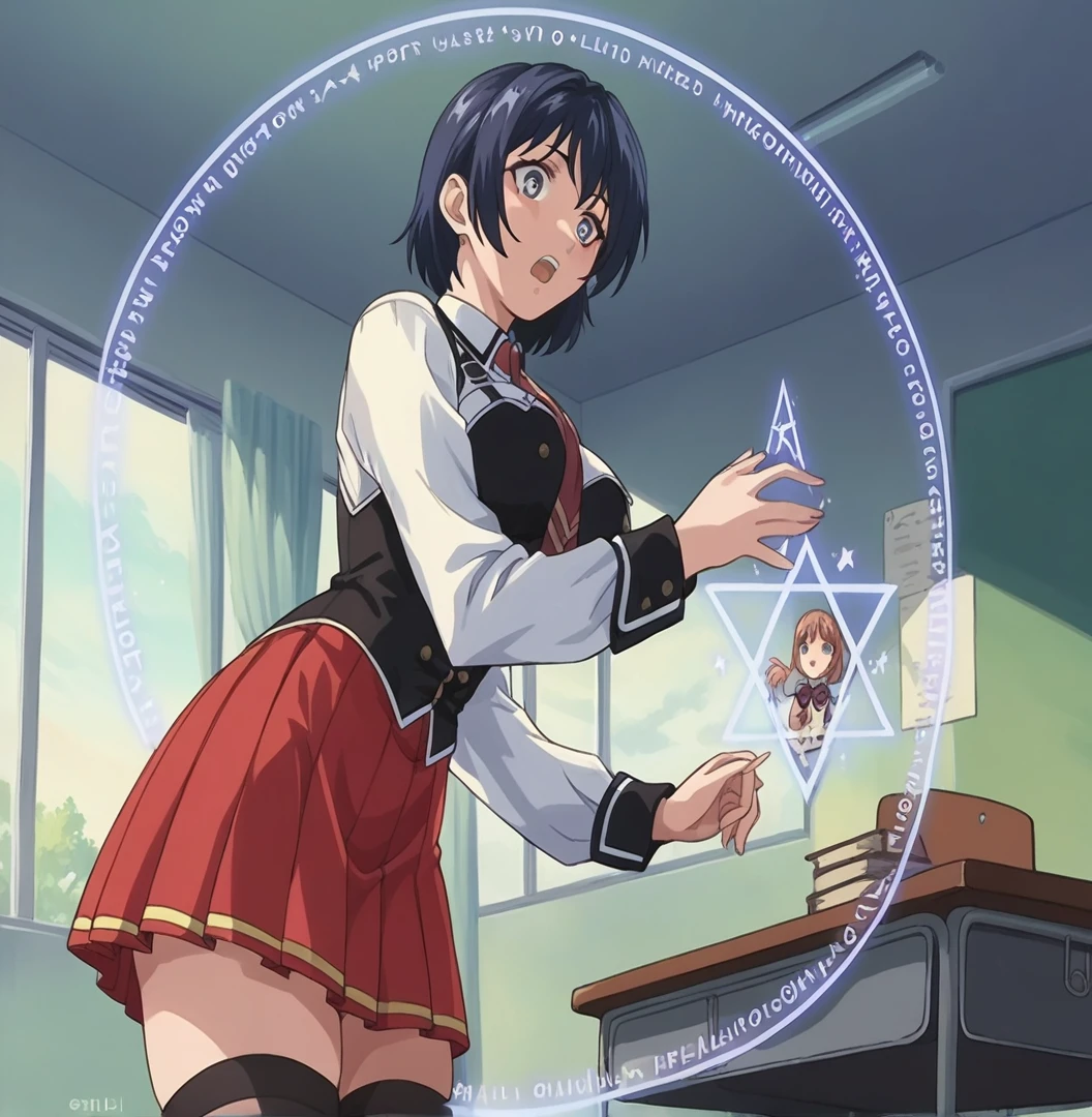 score_9, score_8_up,   pretty girl .     source_anime  Bibl3  .  in classroom      . wearing  , skirt   good eyes.  detailed .     .   large breast     .    .    magic circle .  female shocked, NSFW