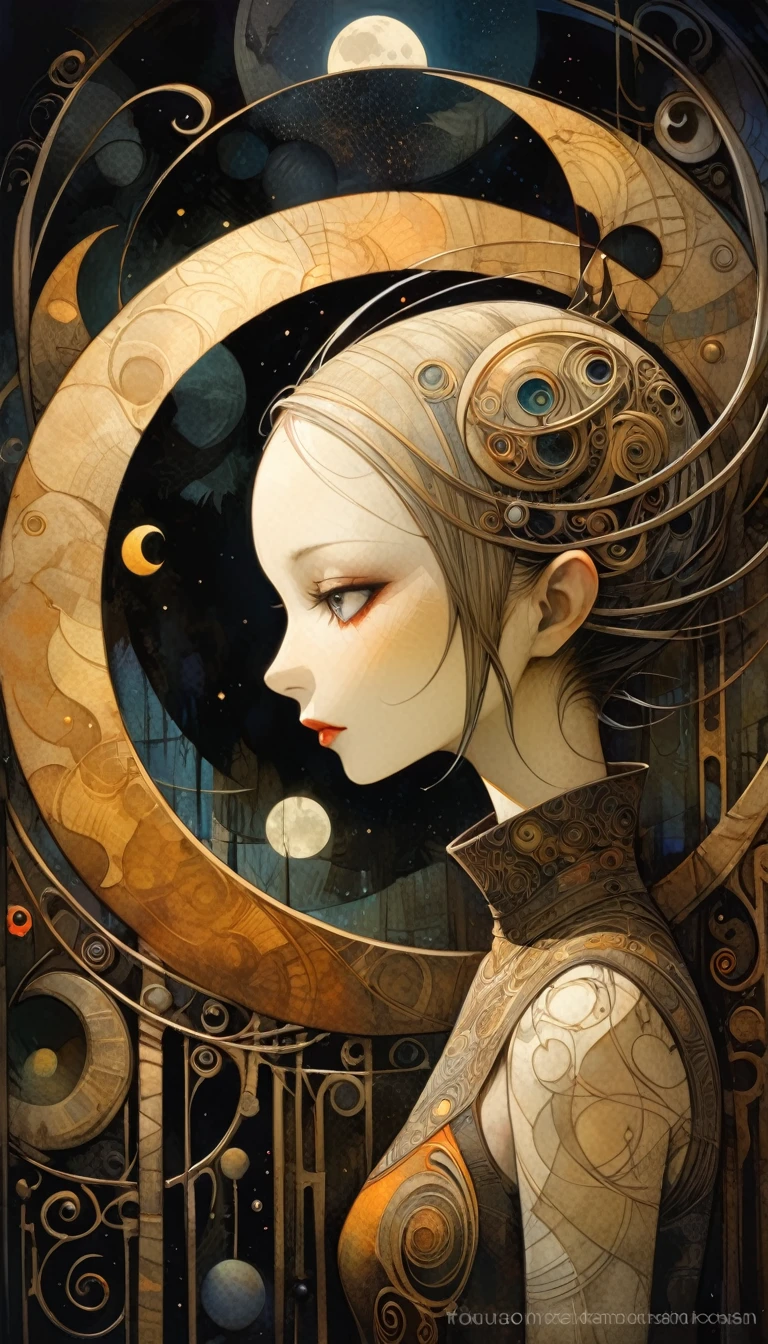 the moon, Artwork inspired by Dave Mckean, intricate details, oil painted