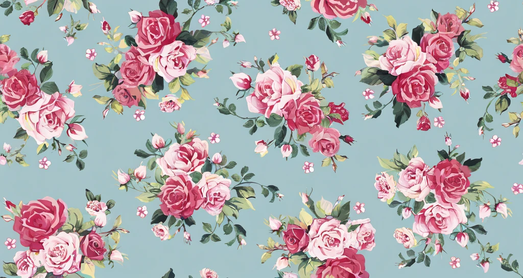 a close up of a flower pattern on a blue background, floral pattern, floral patterned skin, flowery wallpaper, floral!, vintage - w 1 0 2 4, rose background, floral wallpaper, floral clothes, seamless pattern design, ornate floral, flowery, roses background, flower, alexis flower, artwork, garden flowers pattern, wallpaper pattern