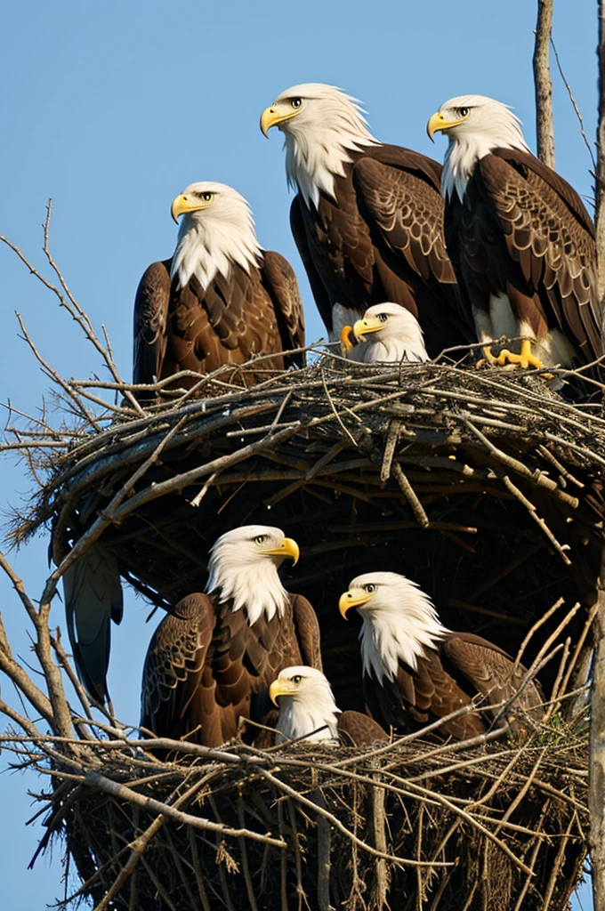 Family of 3 Eagles in their nest