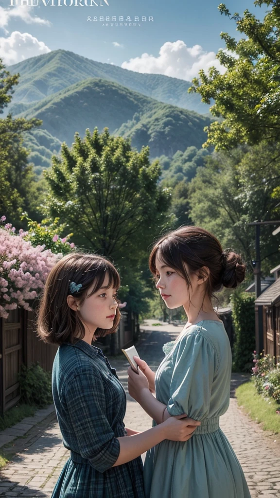 

The cover could feature a picturesque landscape of a cobblestone street lined with old wooden houses, with flowering trees in the background. At the center, could be the stylized profiles of Emma and Daniel, with her holding a book and him with an expression of admiration as he observes something in the distance. The title "Between two worlds" could be in a stylish font at the top of the cover, maybe with a subtitle like "A love story in Cedarville". The background could be soft shades of blue and green, conveying a feeling of tranquility and romance.