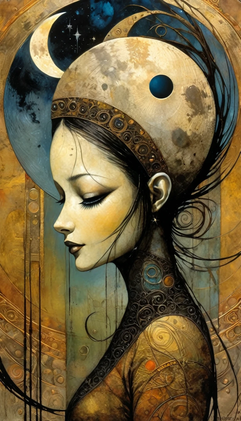 the moon, Artwork inspired by Dave Mckean, intricate details, oil painted