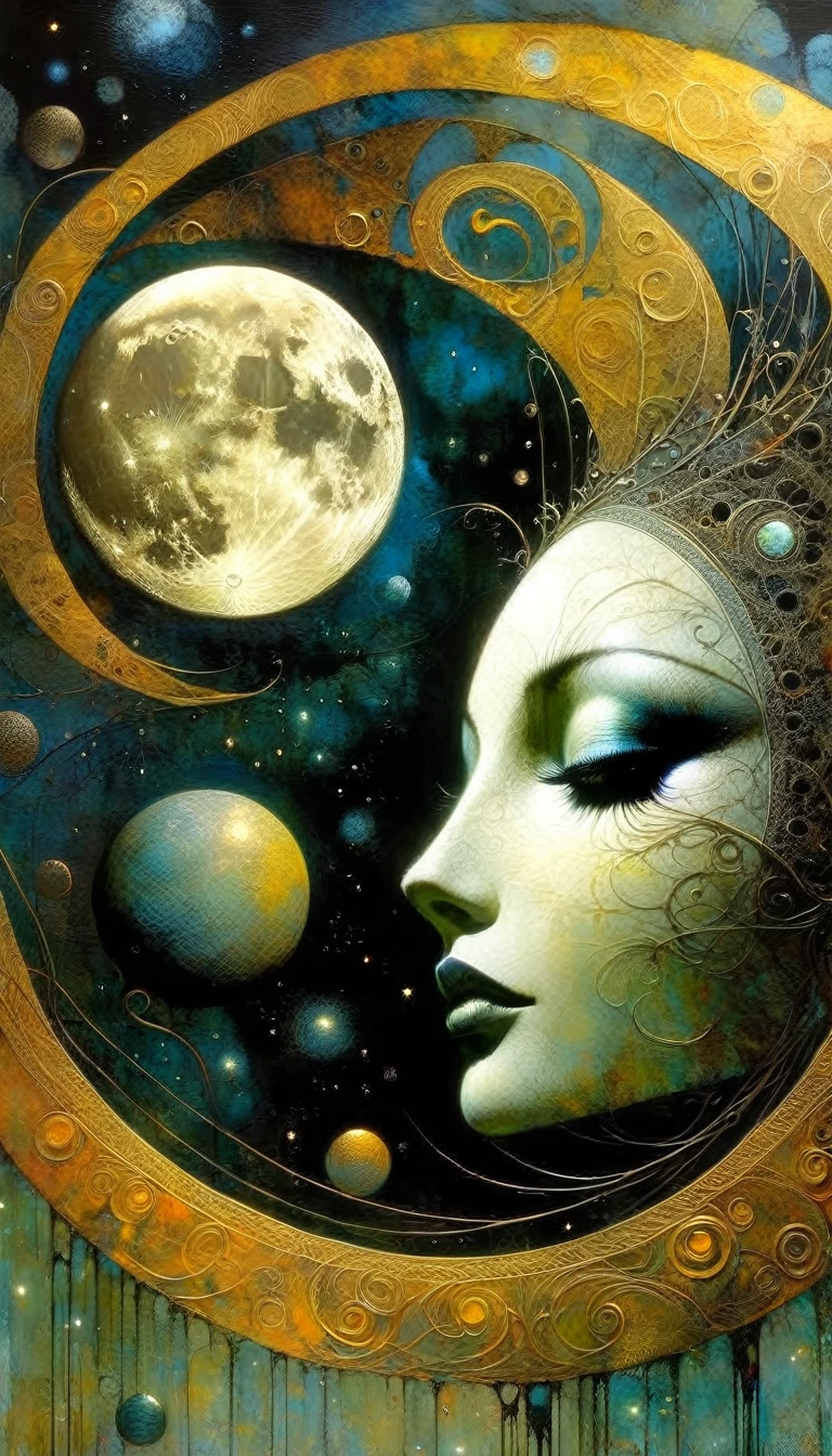 the moon, Artwork inspired by Dave Mckean, intricate details, oil painted
