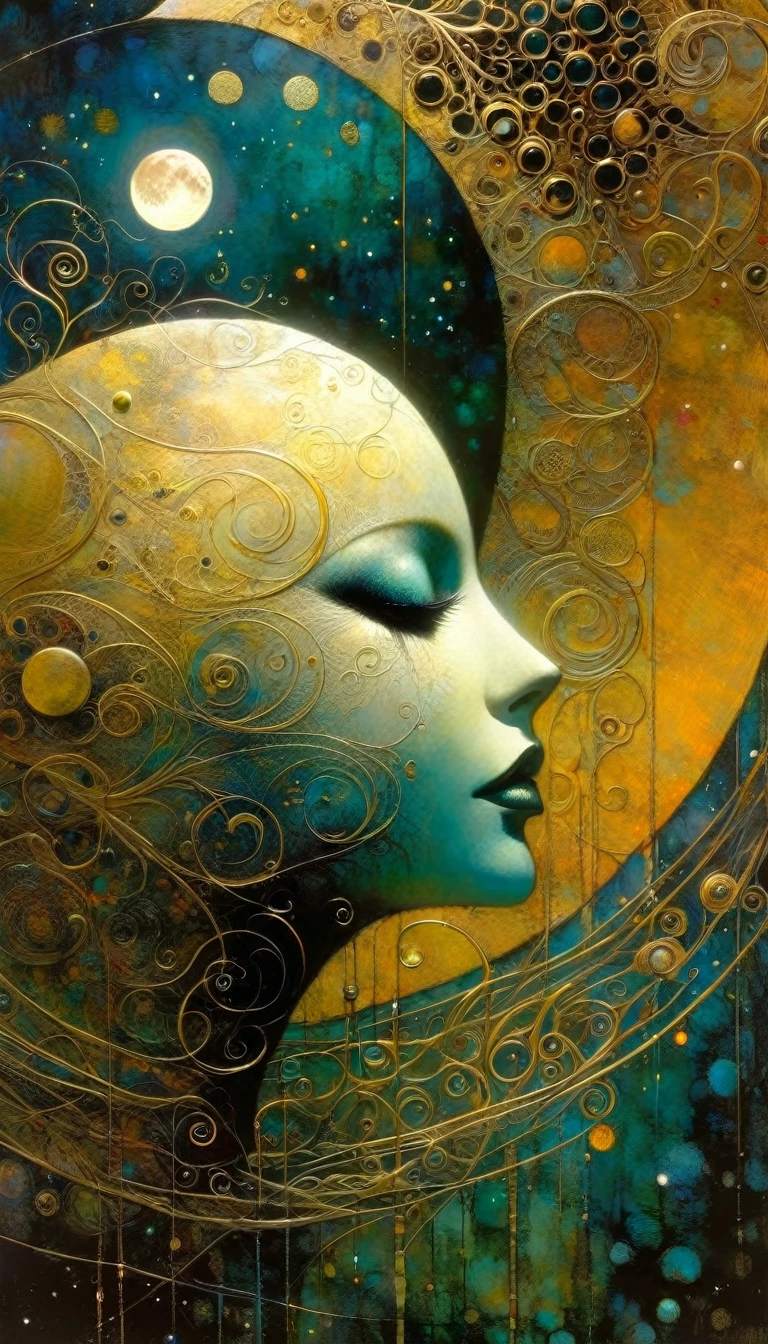 the moon, Artwork inspired by Dave Mckean, intricate details, oil painted
