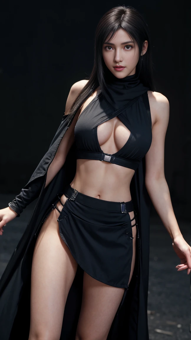 8K, Top Quality, Intricate Details, Ultra Detail, Ultra High Resolution, Masterpiece, close up shot, (full body: 1.1), Slender, Smile, (Makeup: 0.4), ,(( red eyes, black hair, bangs, long hair)), (Fluffy Eyes: 1.21), (()), 1girl, solo, 1 girl, ((Tifa,Tifa・lockhart,Final Fantasy 7,FF7,l)), close up shot, , ((tall)), (((fit body))), (((slim face))), sharp face, ((abaya)) ,(detailed face), sharp face, small lips, , ,(( )) ,, ,
((, )), , (( )), detailed face, detailed breast, large breast ,huge breast, detail nipples ,, Narrow Waist, Skinny, tall , 190 cm tall, Muscular, Navel, Exposed Abdomen, Pointed Chest,, Beautiful girl with accentuated slender abs: 1.4, Six Pack Abs: 1.4, , Perfect Body, detail legs, (( dark background)), black background,