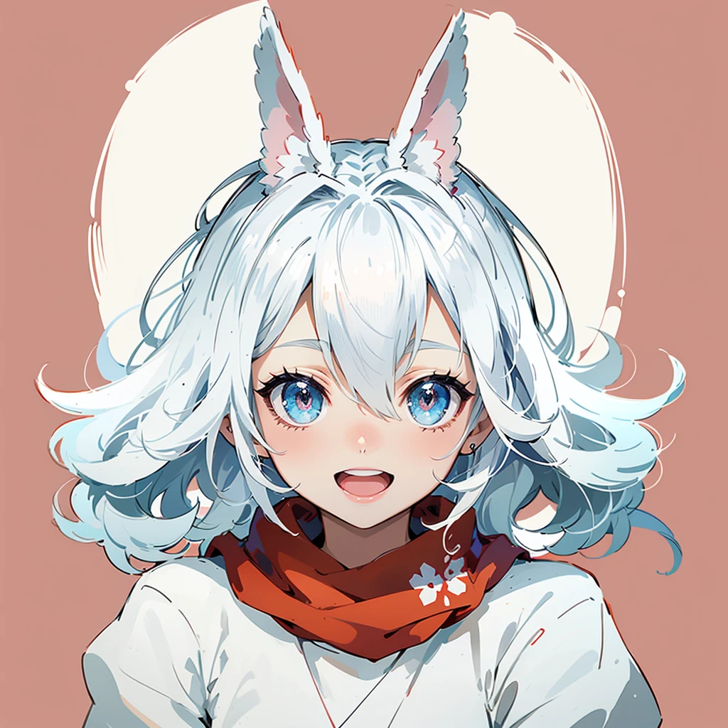 (masutepiece:1.2), (Best Quality:1.3), absurderes,  1girll,Smile, hair_ornamented,  Bare_shoulder, tail,head portrait，Anime style，Open mouth，Head，Cute face，Detailed eyes