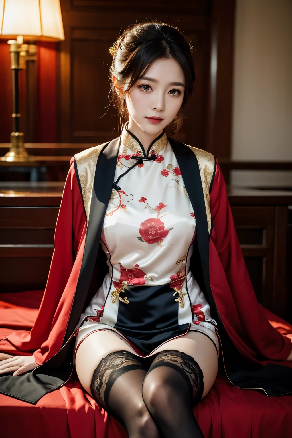 Beautiful woman wearing cheongsam and stockings, robed, Stately, Joshinhan,