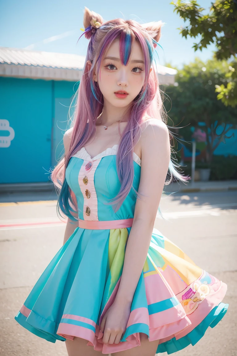  ,1 girl, solo,with colorful hair and a colorful dress, rossdraws pastel vibrant, rossdraws cartoon vibrant, anime style 4 k, beautiful anime portrait, artgerm colorful!!!, ! dream artgerm, beautiful anime girl, anime styled digital art, anime art wallpaper 4k, anime art wallpaper 4 k, digital anime art, extremely detailed artgerm