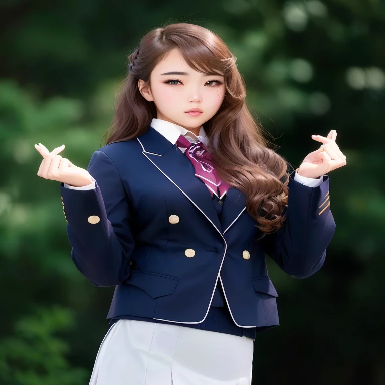 there is a woman in uniform posing for a photo, a hyperrealist , hyperrealist , girl in suit, realist , girl dressed in uniform, girl in suit, wearing japanese school uniform, beautiful anime high school girl, wearing school uniform, japanese school uniform, japanese , Seifuku, school girl, magic 