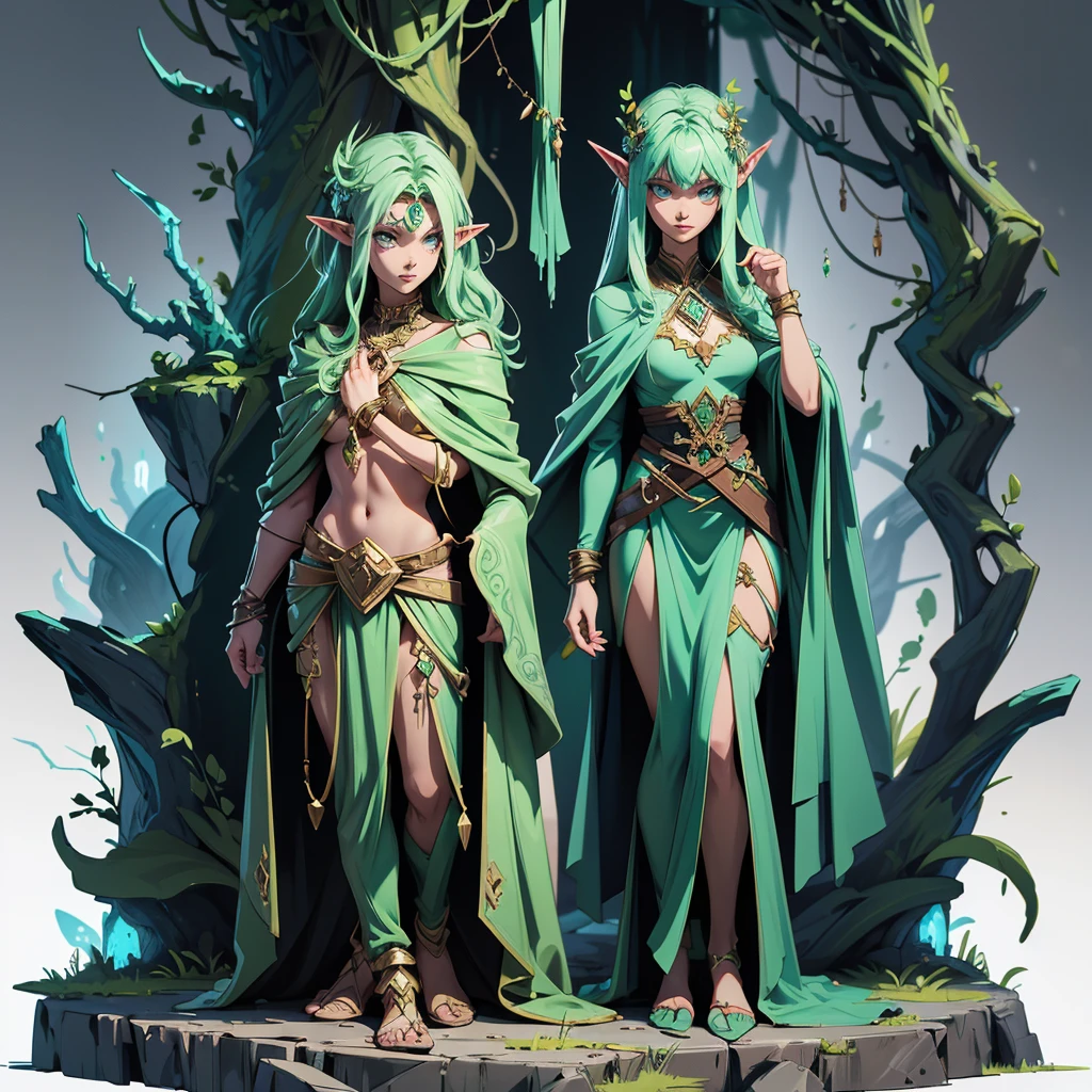 standing straight symmetrical, full body barefeet, drow elf 1girl, mature, BIG OPEN eyes, LONG MESSY hair, BIKINI, abs, big knockers, chain collar, stomach, NAVEL, BAREFEET