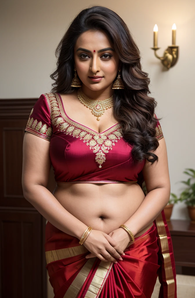 Foto RAW, photorealistic, photography, full body shot, master shot, perfect eyes, goddess like beauty, pierced eyes, perfect thick chubby mallu Desi aunty bhabhi, Wearing a Stanapatta, a chest-band.Saree model, model Photography, Indian saree shoot, Indian traditional wear advertising photography, traditional wear brand shoot, face of Indian actress Sonakshi Sinha, masterpiece, realistic, realism, incredible details, pleasure, photorealism, detailed skin, skin pores, high contrast, photorealistic Artstation 8k HD digital art trend of high definition and detailed realistic skin texture, ultra detail, realistic skin texture, armature, best quality, ultra high definition, (photorealistic:1.4),, high resolution, detail, raw photo, sweat, Re sharp, by Lee Jefferies Nikon D850 Film Stock Photo 4 Kodak Portra 400 Camera F1.6 Lens Rich Color Ultra Real Realistic Realistic Textures Dramatic Lighting Unreal Engine Trending at Art Station Cinestill 800,(pele altamente detalhada: 1.2), 8k UHD, DSLR, soft-lighting, alta qualidade, grain of film, Fujifilm XT3,she didn't like to wear blouse or bra, she is happy to wear only saree, she hates blouse or bra, detailed hairy armpits, hyper realistic skin, skin pores, sweat, veins,