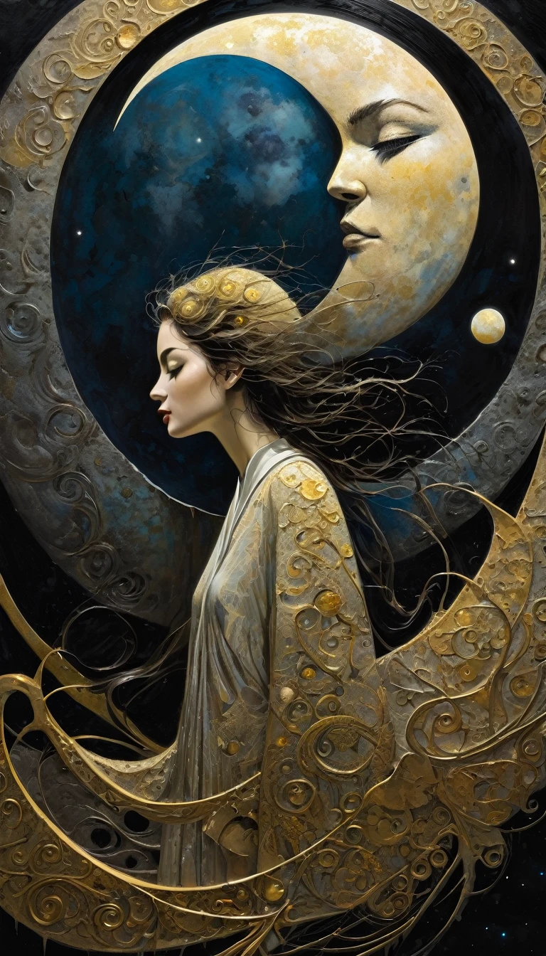 the moon, Artwork inspired by Dave Mckean, intricate details, oil painted
