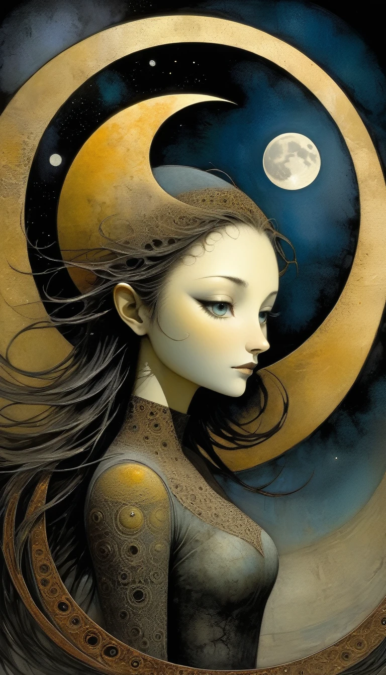 the moon, Artwork inspired by Dave Mckean, intricate details, oil painted