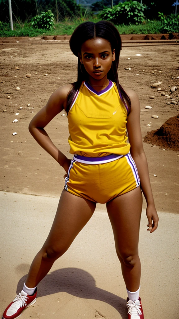 Ethiopian woman in volleyball uniform, full body, standing, 90s style