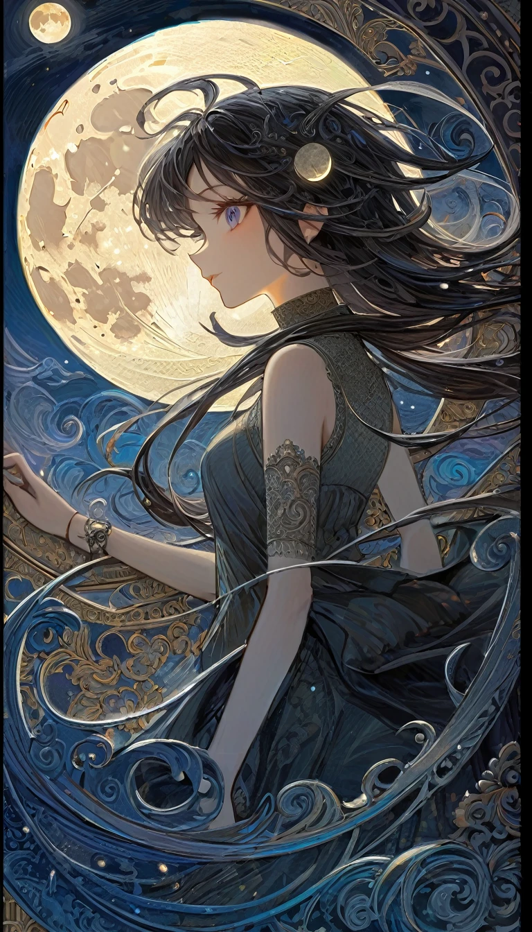 the moon, Artwork inspired by Dave Mckean, intricate details, oil painted