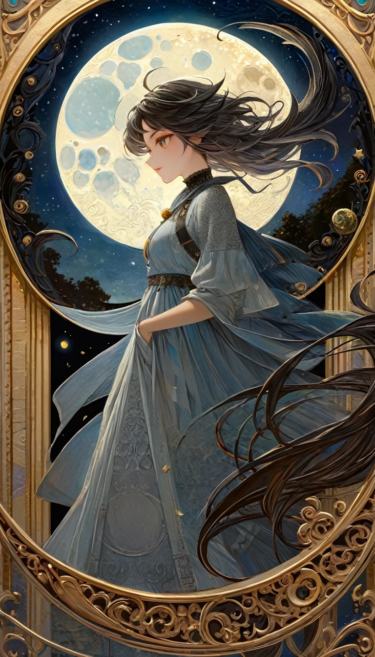 the moon, Artwork inspired by Dave Mckean, intricate details, oil painted