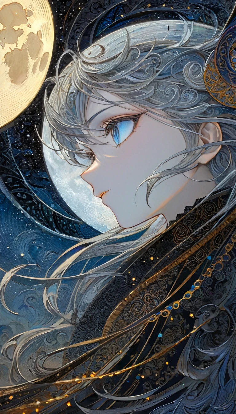 the moon, Artwork inspired by Dave Mckean, intricate details, oil painted
