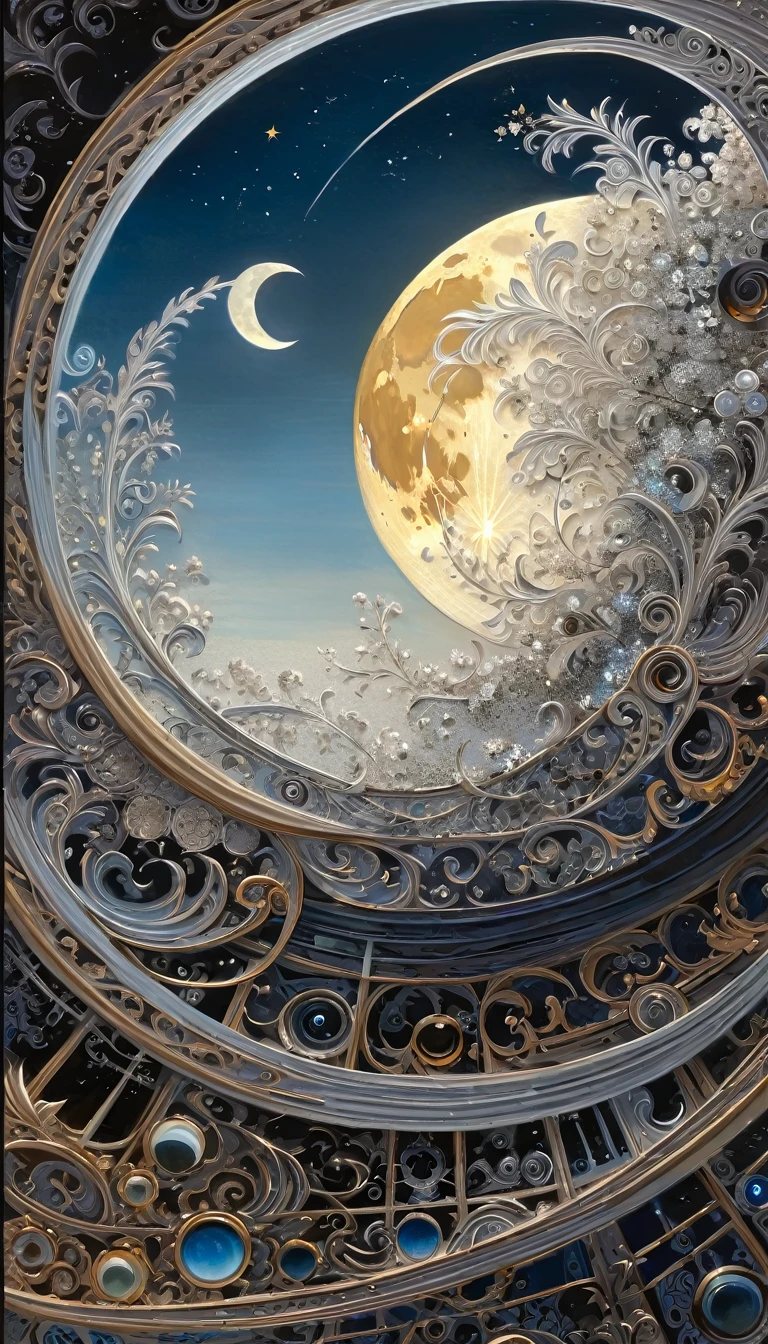 the moon, Artwork inspired by Dave Mckean, intricate details, oil painted