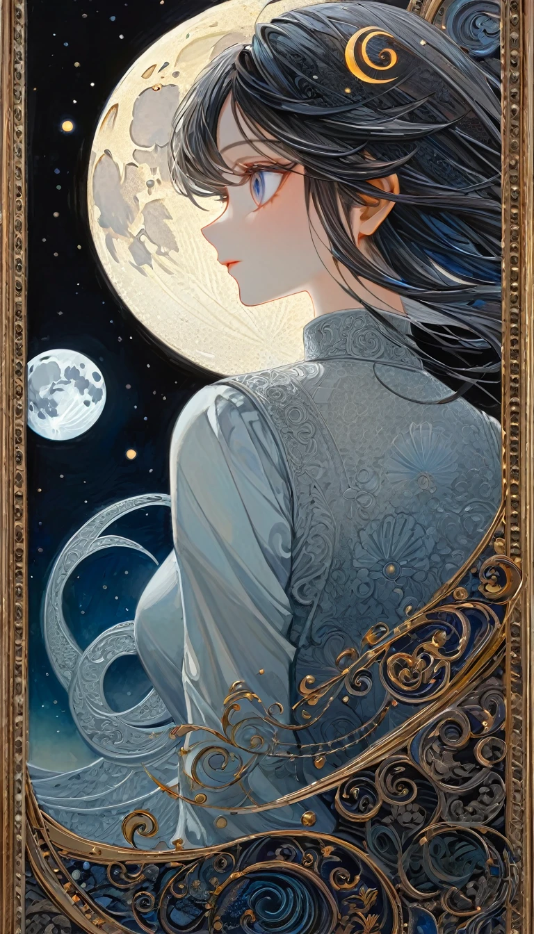 the moon, Artwork inspired by Dave Mckean, intricate details, oil painted