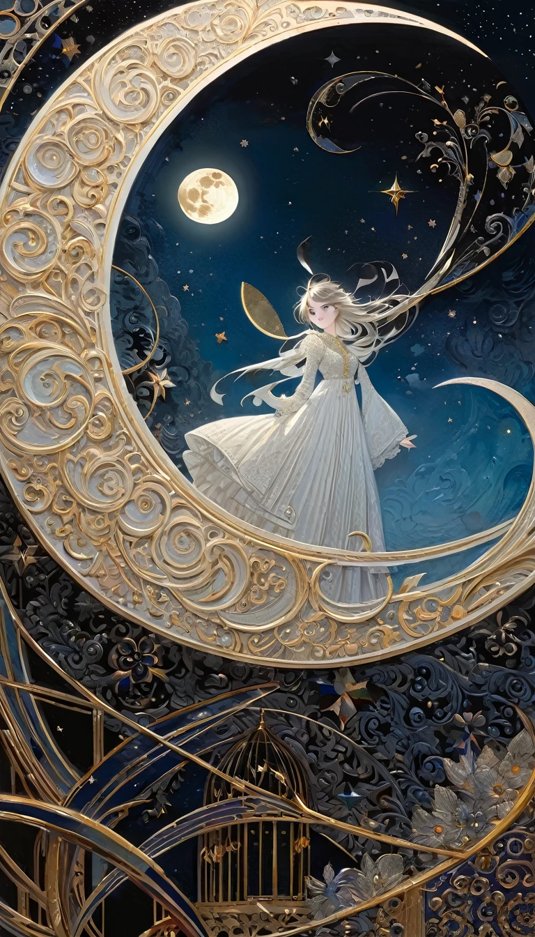 the moon, Artwork inspired by Dave Mckean, intricate details, oil painted