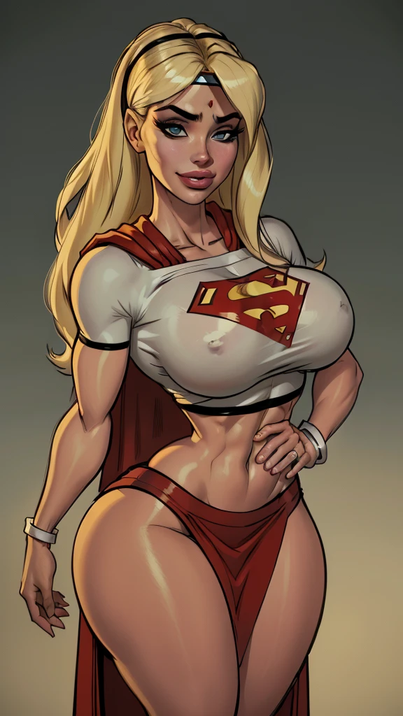 WITH YOUR BACK TO THE CAMERA,((ultra quality)), ((masterpiece)), supes, cute smile, smile, ((long blonde hair)), (Beautiful face), (beautiful female lips), (), charming, ((sexy facial expression)), (white skin color), (white skin), glare on the body, ((detailed beautiful female eyes)), ((dark brown eyes)), (juicy female lips), (dark eyeliner), (crop top, midriff, cape )(((headband))), (((red long skirt))), wide eyebrows, slanted green eyes, makeup eyelids, big cheekbones, thin cheeks, defined jaw, (beautiful female hands), ((ideal female figure)), ideal female body, beautiful waist, gorgeous thighs, beautiful huge breasts, cleavage,((subtle and beautiful)), sexy worth
