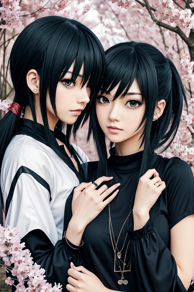anime style couple, darks, Sleeve style, 2D, a couple