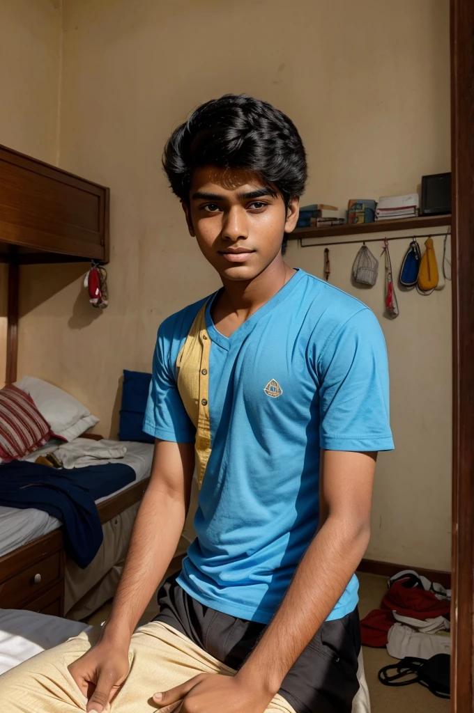 A real face of as a Indian boy study in his room he is and then he has light beard