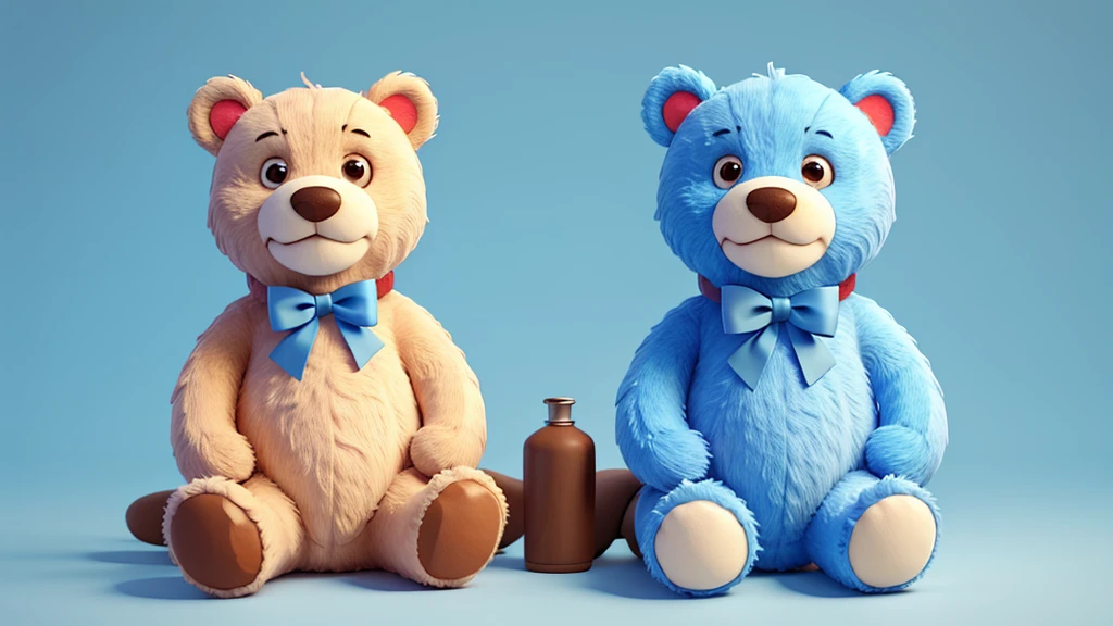Create a large teddy bear design with a light blue neck bow.