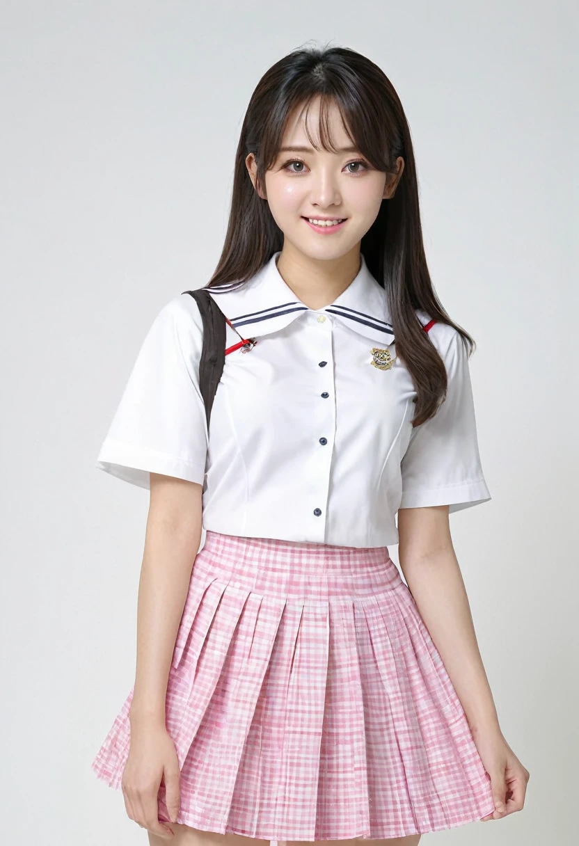 full body, white background, cute high school girl,Standing picture, top quality, masterpiece，masterpiece, live-action，Tポーズ